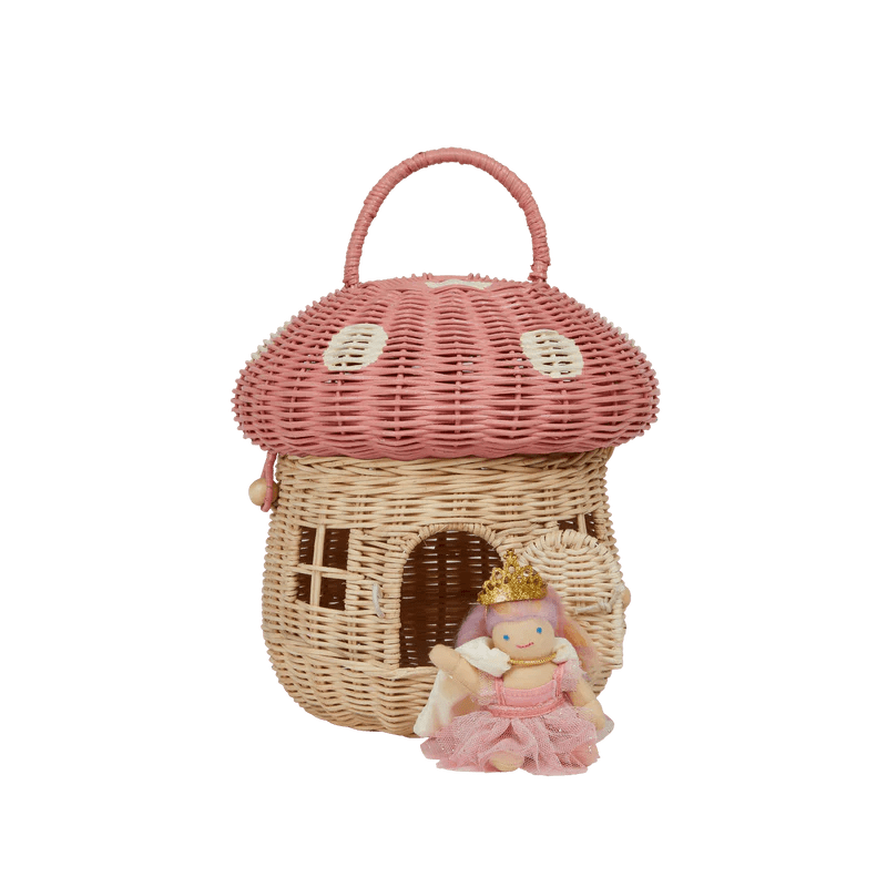 Olli Ella Toys Rattan Mushroom Basket - Musk