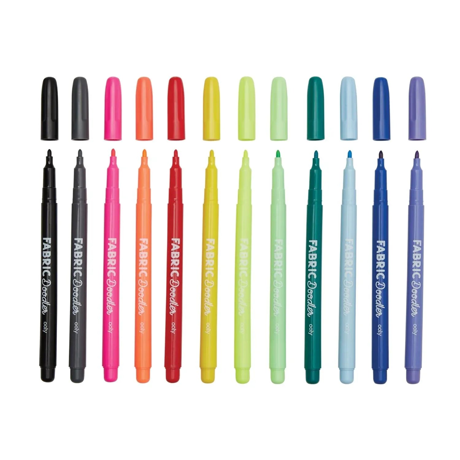 Ooly Fabric Doodlers Markers set for kids' fabric art and crafts, featuring colorful markers for drawing on clothing and textiles.