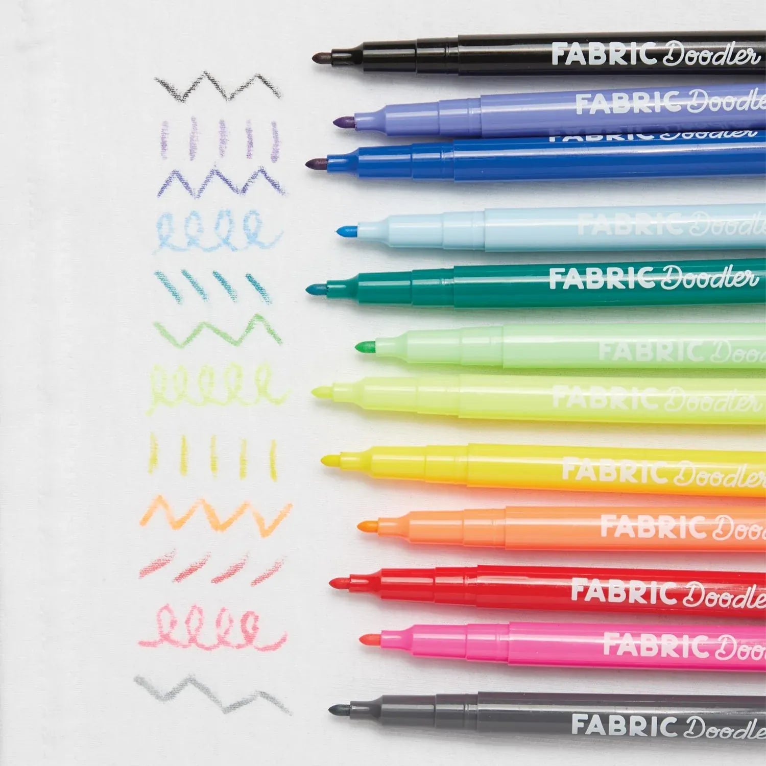Ooly Fabric Doodlers Markers set for kids, colorful markers designed for fabric and textile art projects.