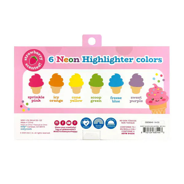 Ooly Toys Sweet Scoops Neon Highlighters - Strawberry Scent