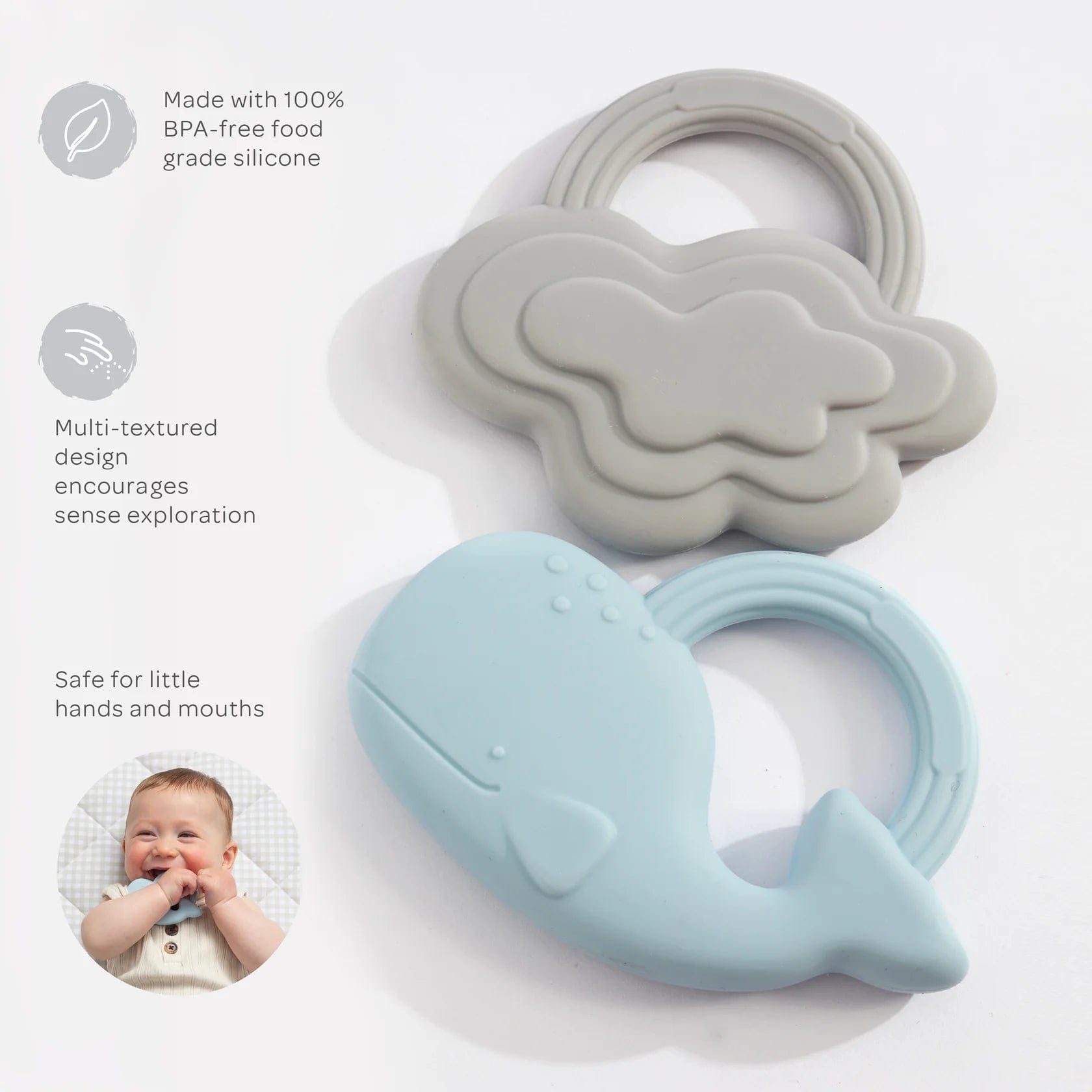 Playground Baby Care 2Pk Silicone Teether - Whale & Cloud