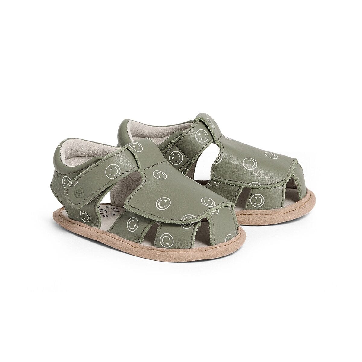 Pretty Brave Baby Shoes Milo Sandal in Khaki Smiley