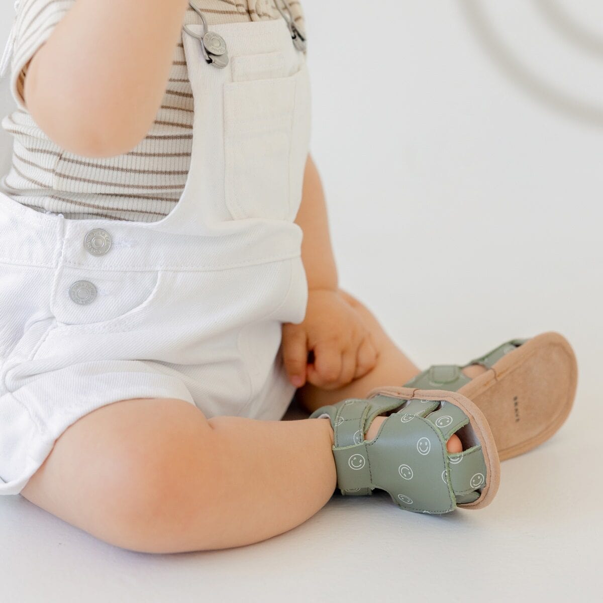 Pretty Brave Baby Shoes Milo Sandal in Khaki Smiley