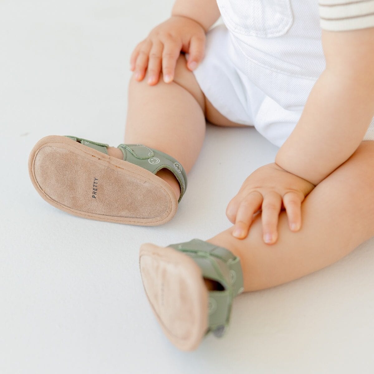 Pretty Brave Baby Shoes Milo Sandal in Khaki Smiley