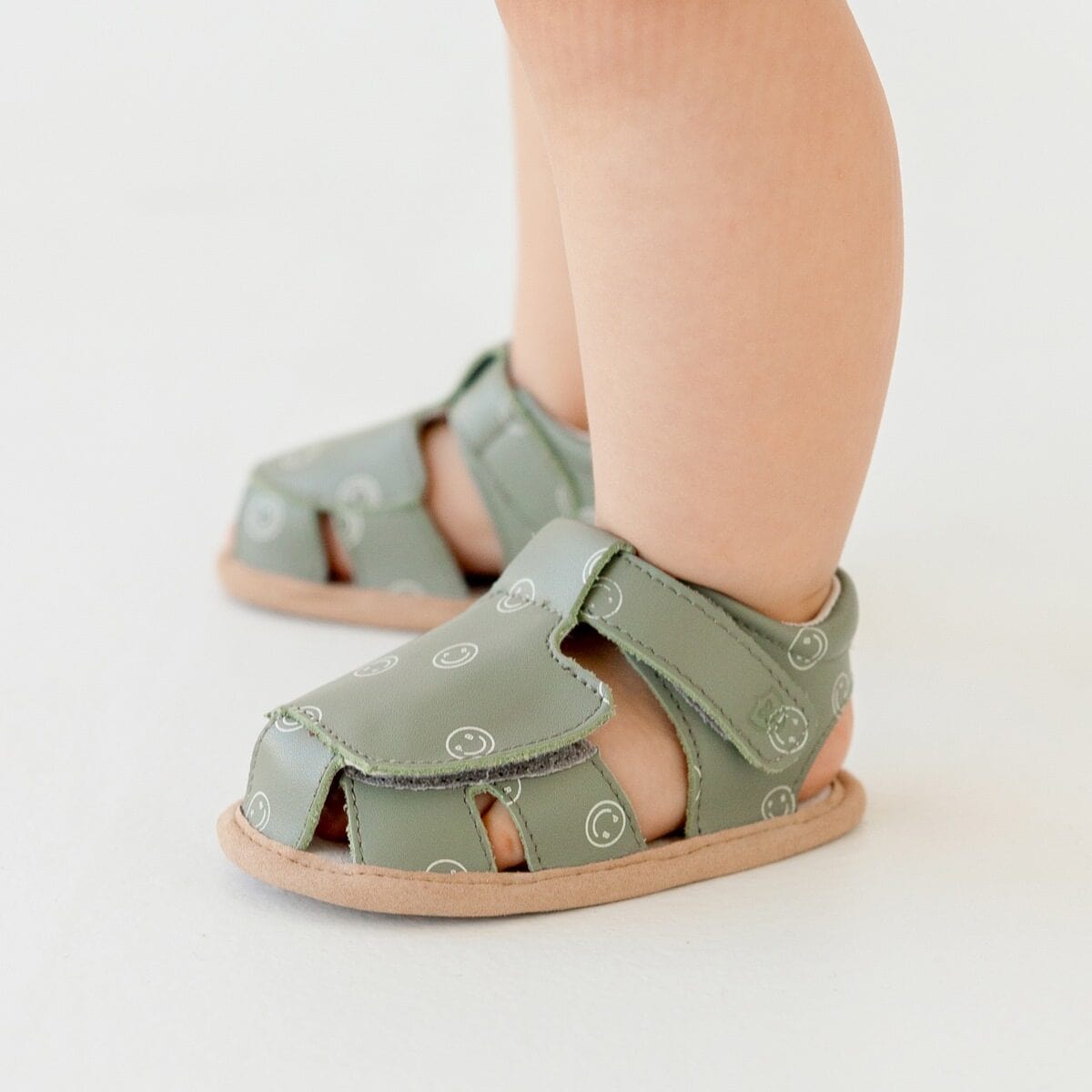 Pretty Brave Baby Shoes Milo Sandal in Khaki Smiley