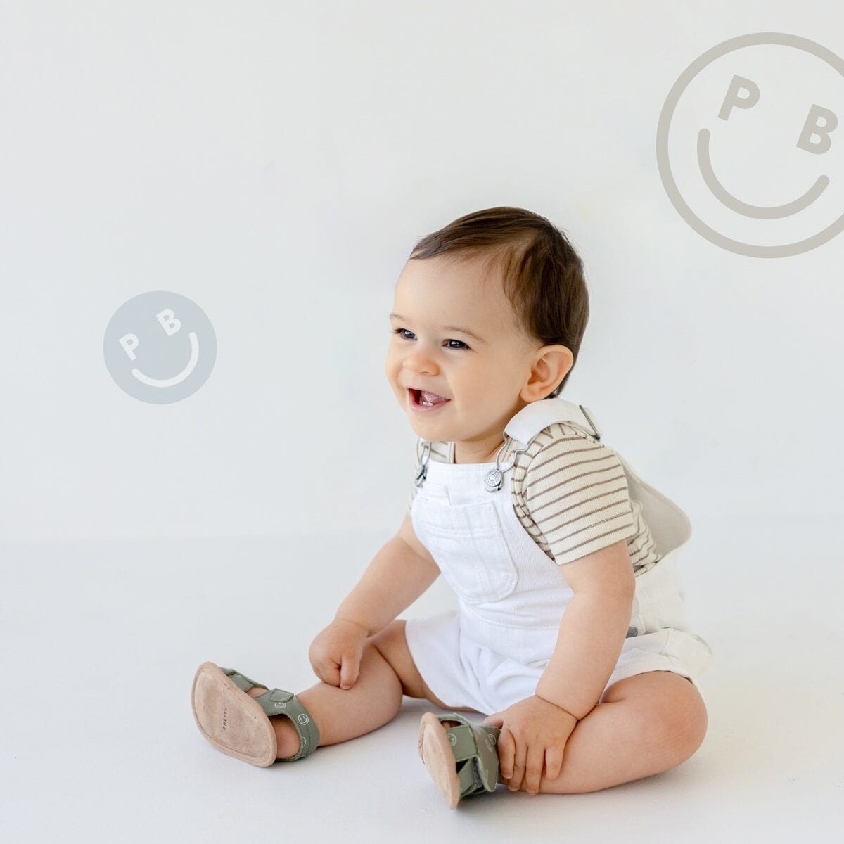 Pretty Brave Baby Shoes Milo Sandal in Khaki Smiley