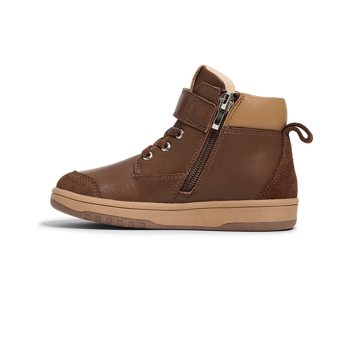 Pretty Brave Corey Chocolate Boys Shoes in a stylish boot design with laces and a durable sole, perfect for kids.