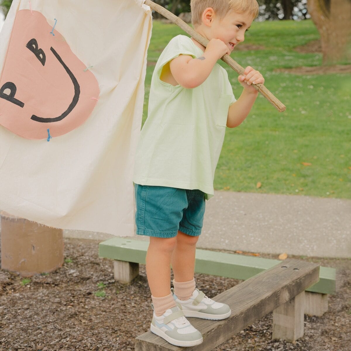 Pretty Brave Boys Shoes Playground Trainer in Sage Combo