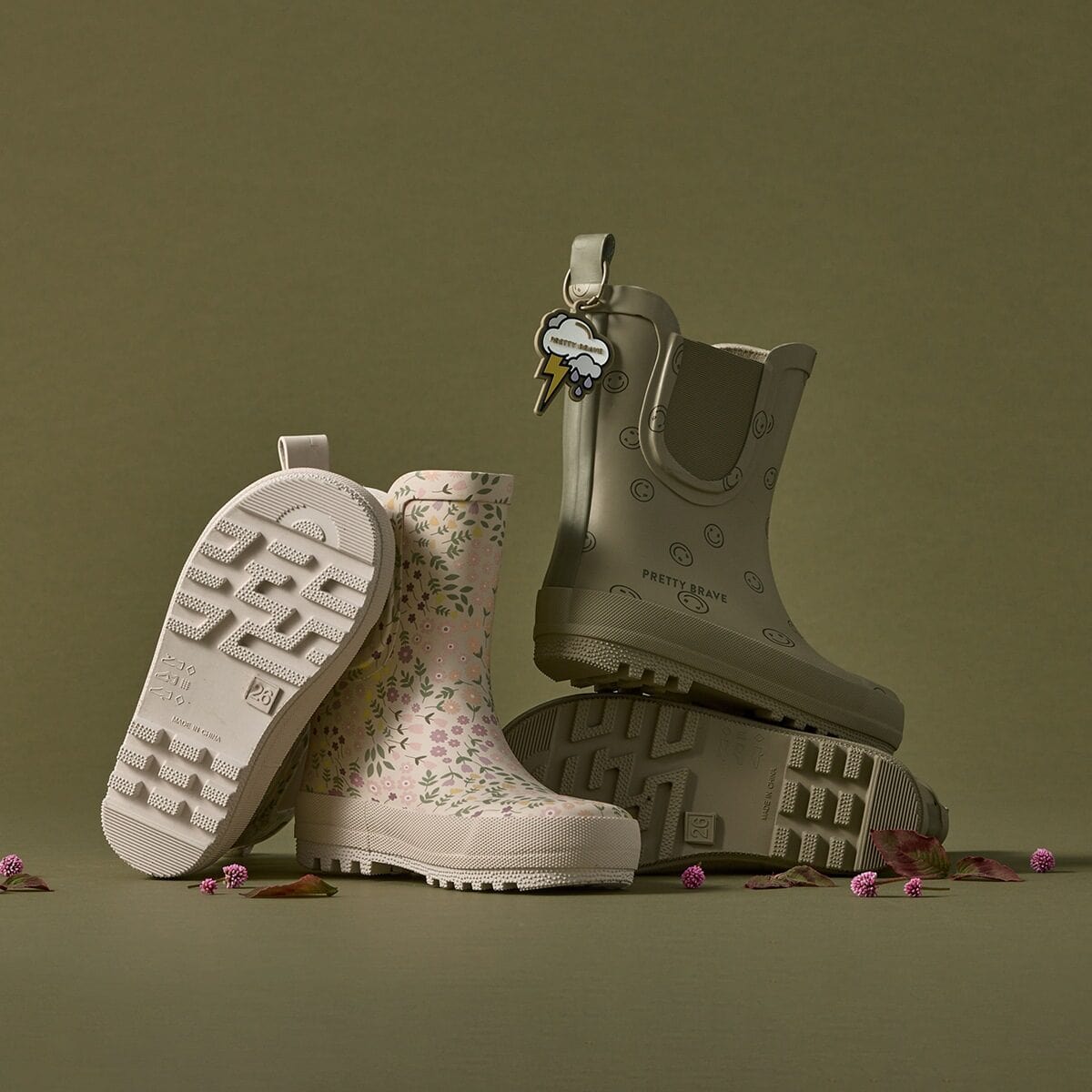 Pretty Brave Boys Shoes Puddle Boot in Sage Smiley