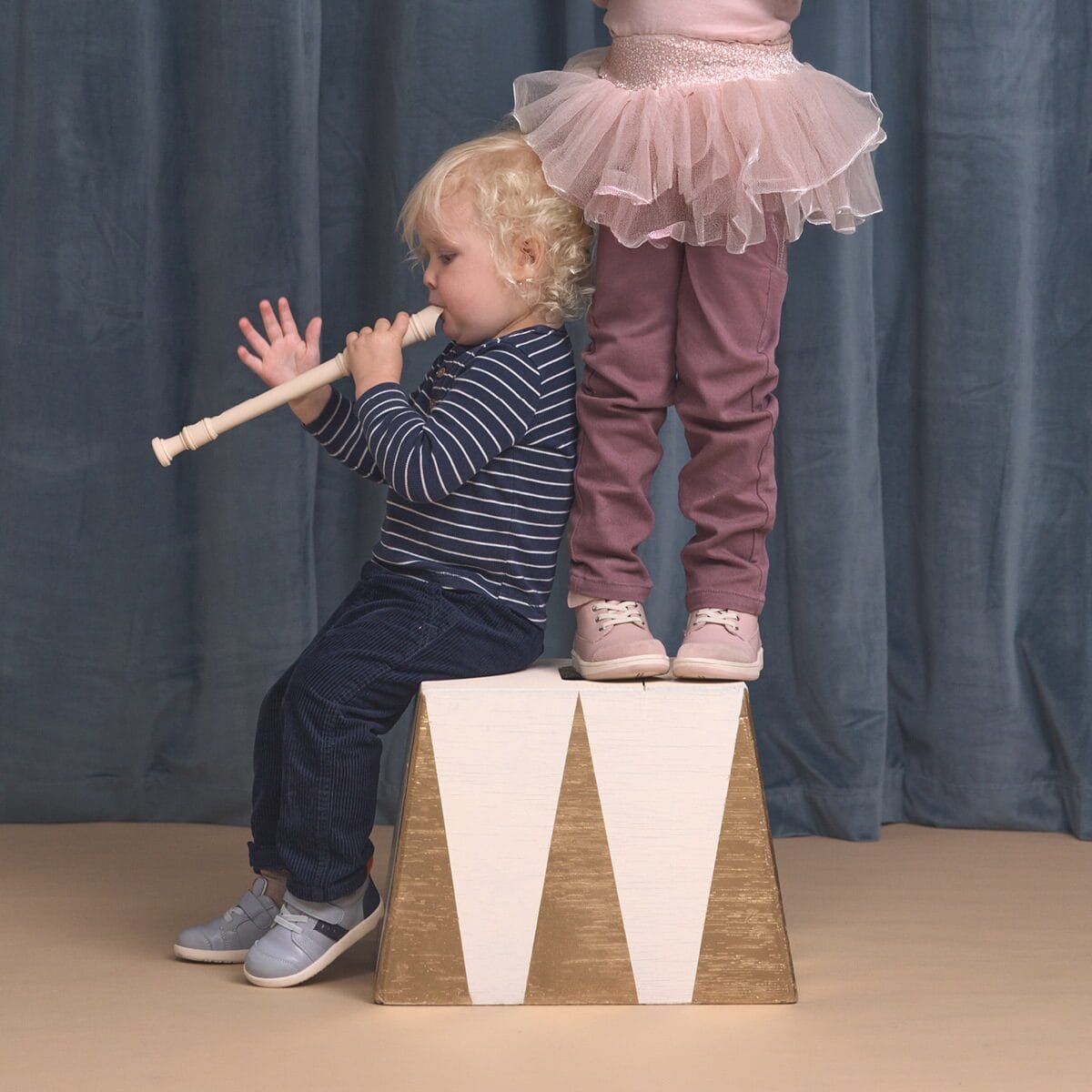Pretty Brave SID Indigo Combo boys' shoes featuring navy and beige color blocking with velcro straps for easy wear.