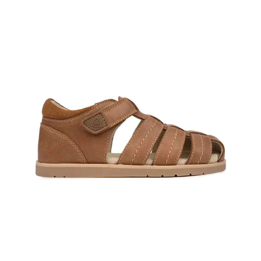 Pretty Brave Boys' TOBY Caramel Sandal showing open-toe design, adjustable straps, and cushioned sole for comfortable summer wear.