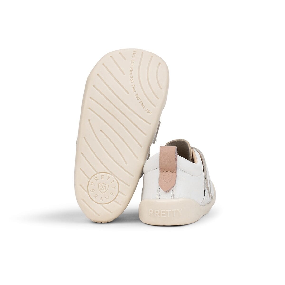 Girls' Pretty Brave TOTO shoes in white and blush color, featuring a comfortable design and stylish look for young children.