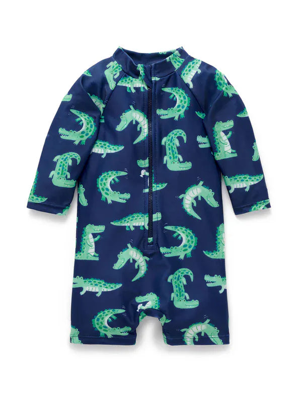 Purebaby Boys Swimwear Crocodile Long Sleeve Rashie Sunsuit