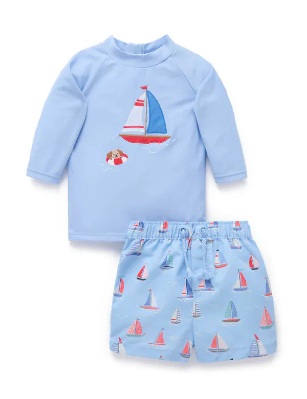 Purebaby Boys Swimwear Sail Away Board Short & Rashie Set