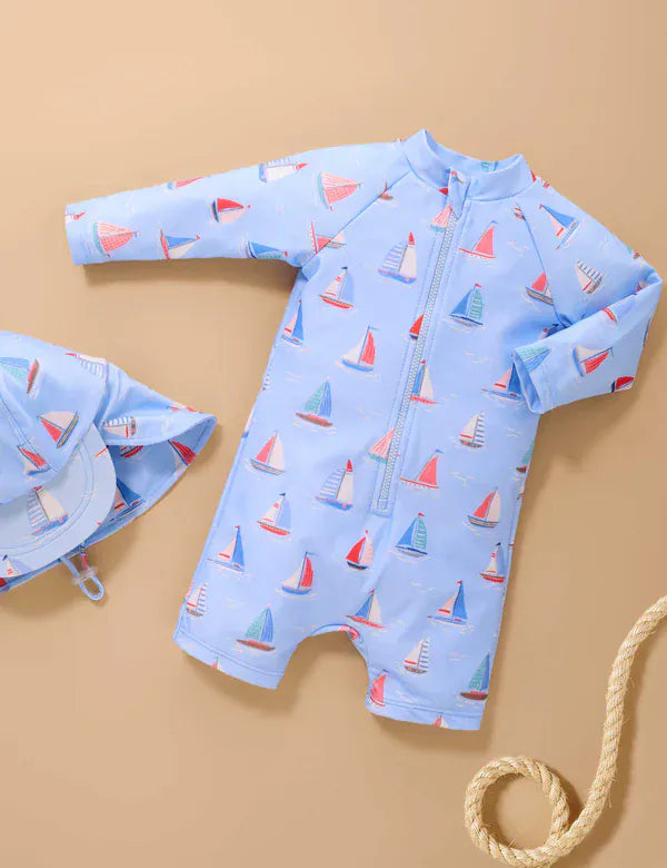 Purebaby Boys Swimwear Sail Away Long Sleeve Rashie Sunsuit