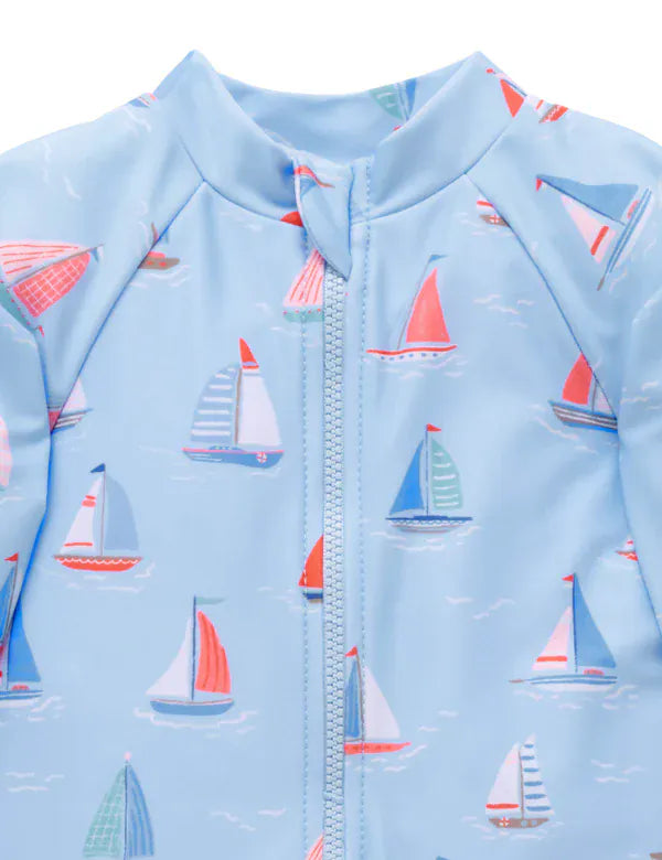 Purebaby Boys Swimwear Sail Away Long Sleeve Rashie Sunsuit