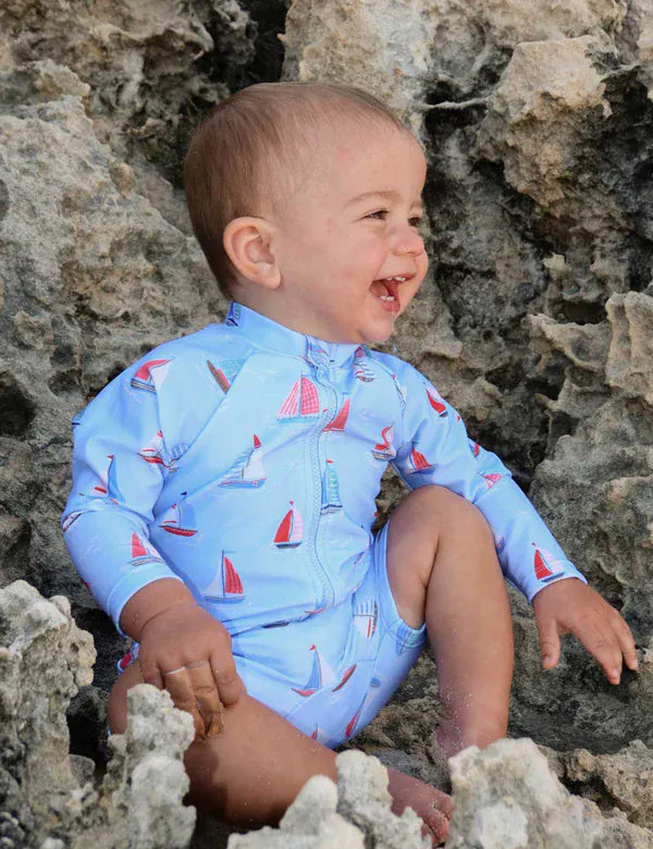 Purebaby Boys Swimwear Sail Away Long Sleeve Rashie Sunsuit