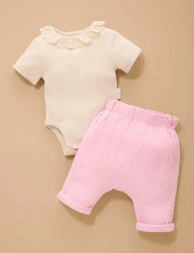 Purebaby Girls Dress Pointelle Ruffle Bodysuit
