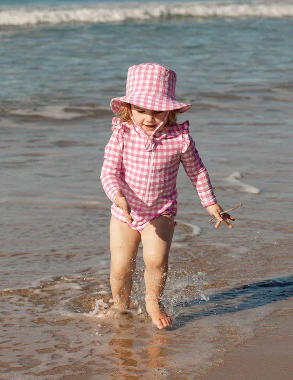 Purebaby Girls Swimwear Grape Gingham Broad Brim Swim Hat