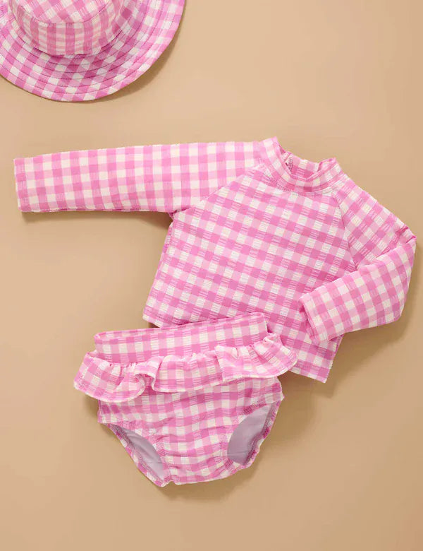 Purebaby Girls Swimwear Grape Gingham Long Sleeve Rashie Set