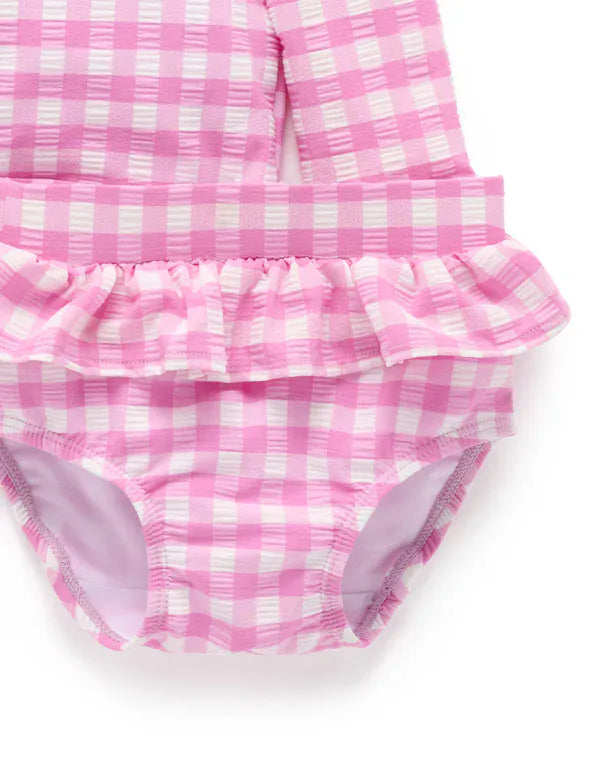 Purebaby Girls Swimwear Grape Gingham Long Sleeve Rashie Set