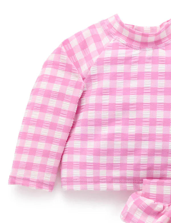 Purebaby Girls Swimwear Grape Gingham Long Sleeve Rashie Set