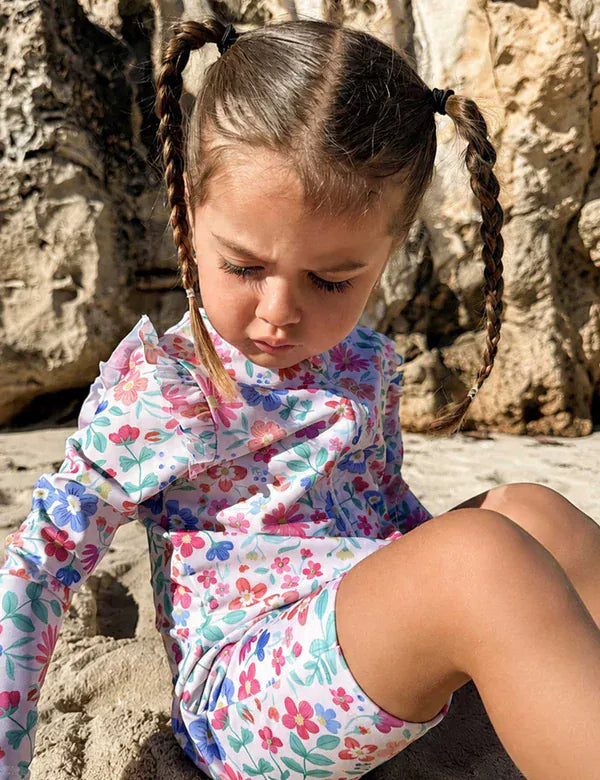 Purebaby Girls Swimwear Wildflower Long Sleeve Rashie Sunsuit
