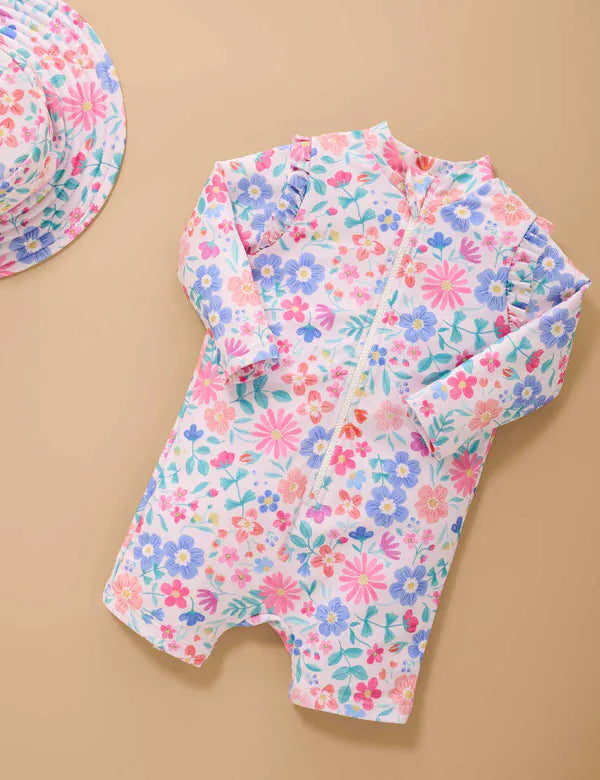 Purebaby Girls Swimwear Wildflower Long Sleeve Rashie Sunsuit