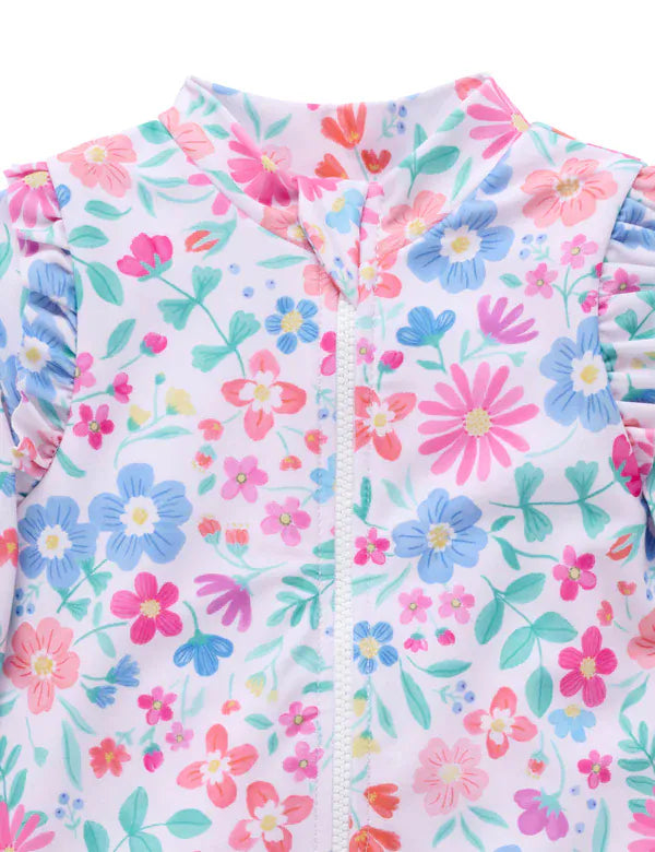Purebaby Girls Swimwear Wildflower Long Sleeve Rashie Sunsuit