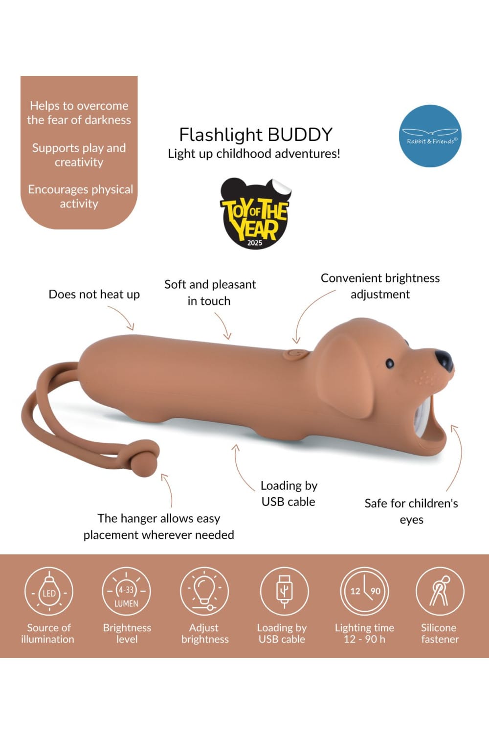 Rabbit & Friends Toys Silicone Buddy Dog Flashlight