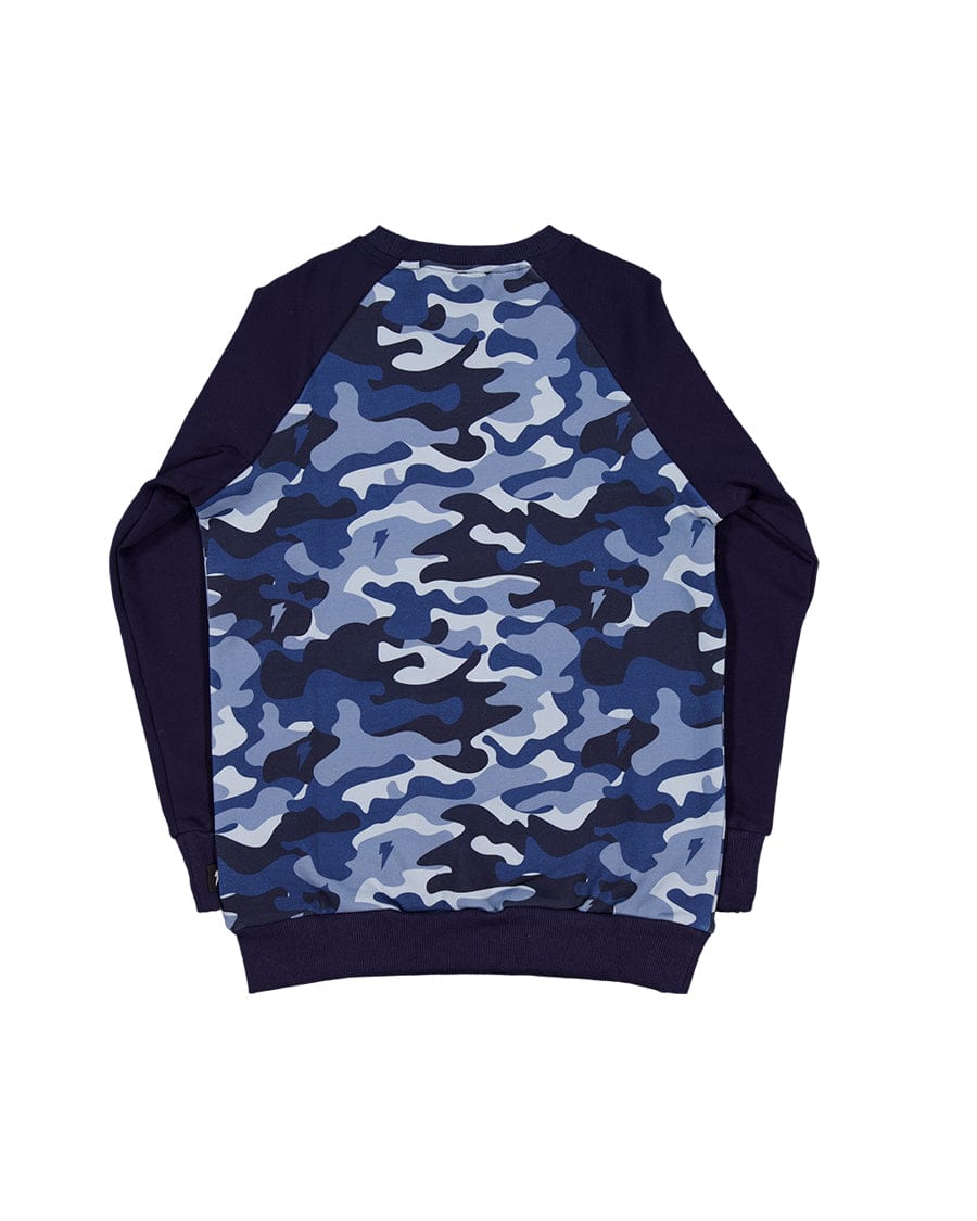 Radicool Dude Boys Jumper Blue Camo Raglan Crew