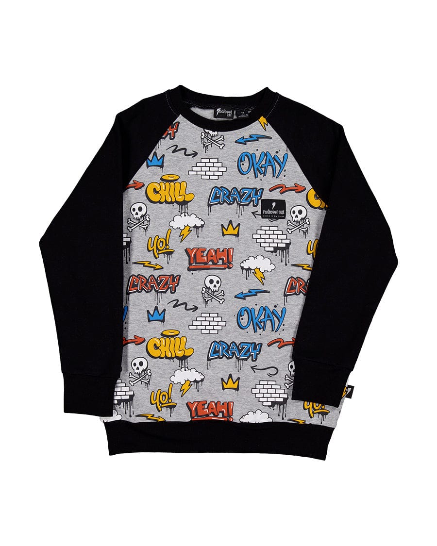 Radicool Dude Boys Jumper Graffiti Raglan Crew