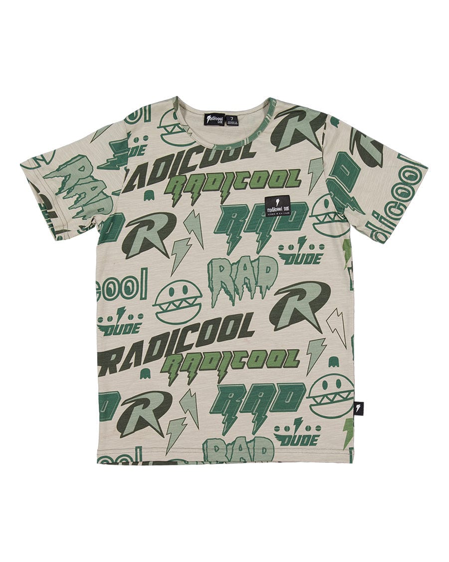Boy wearing Radicool Rulz Tee from Radicool Dude, a casual boys' top with bold graphic design and comfortable fit.