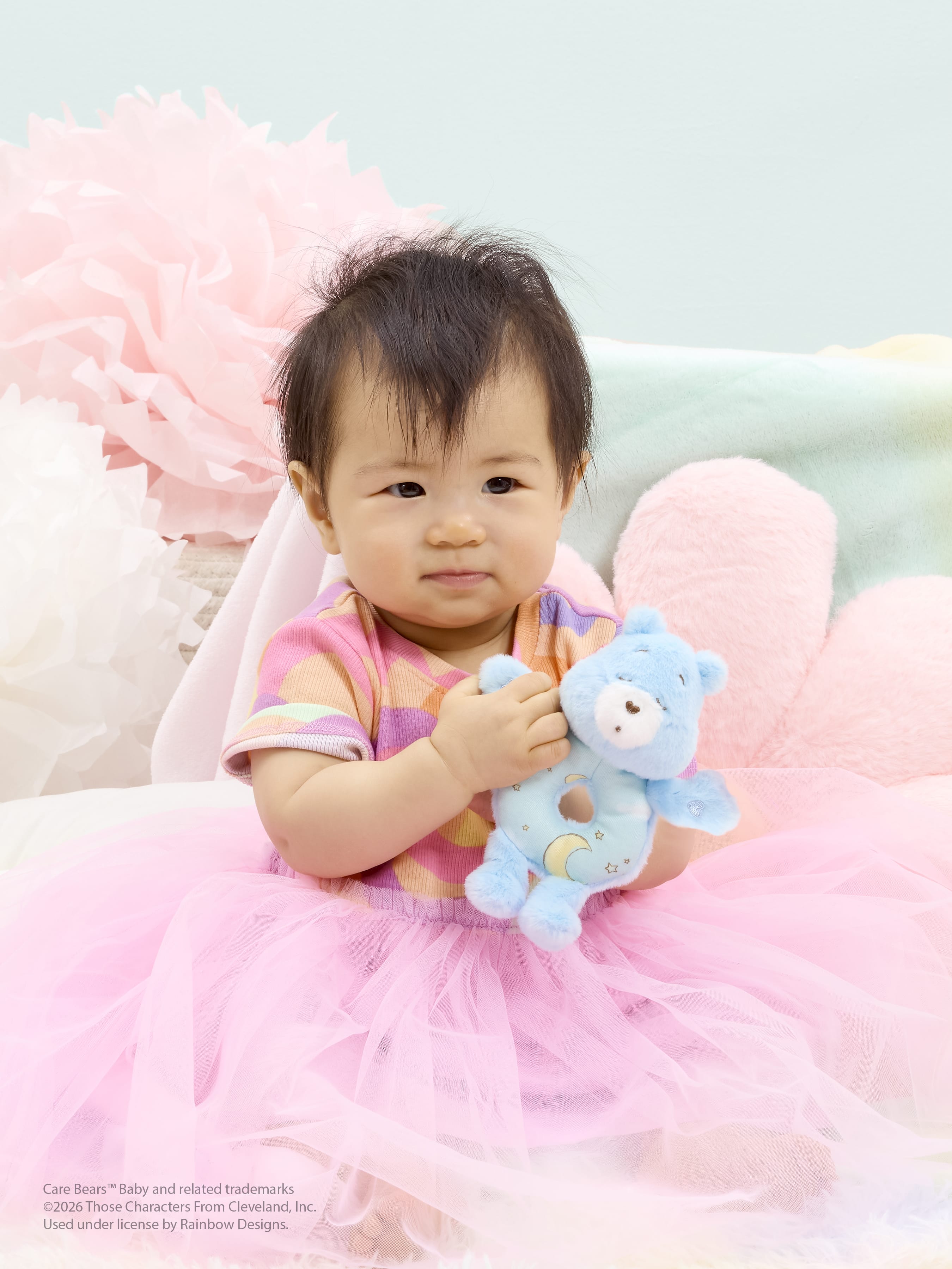 Rainbow Designs Toys Care Bears Baby Ring Rattle - Bedtime Bear