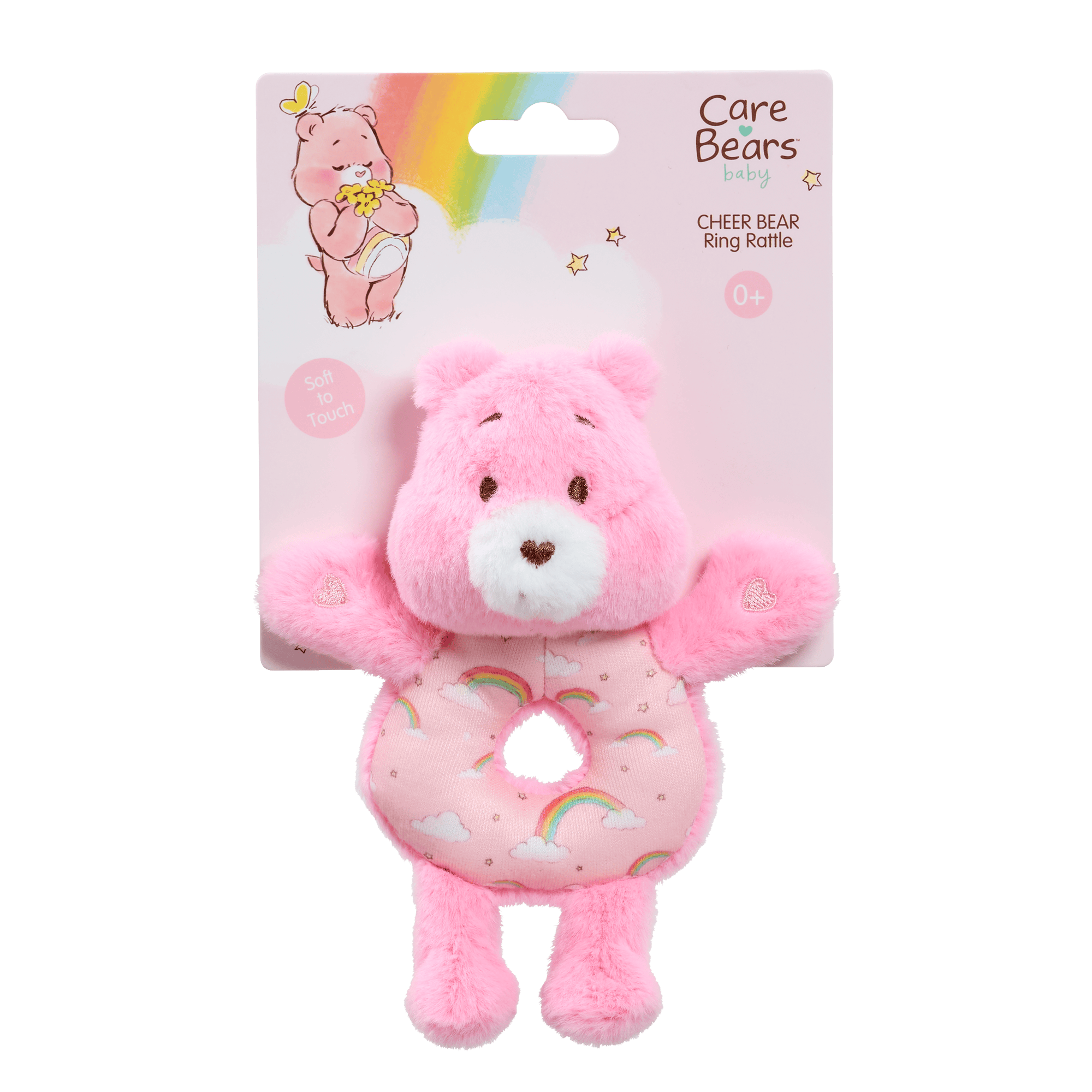 Rainbow Designs Toys Care Bears Baby Ring Rattle - Cheer Bear