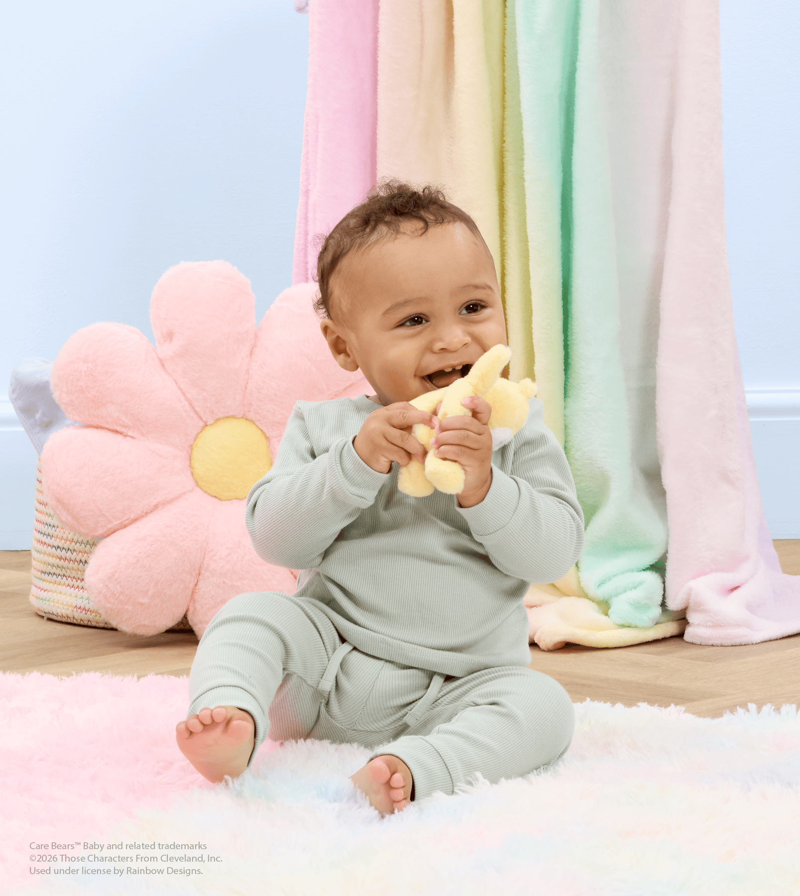 Rainbow Designs Toys Care Bears Baby Ring Rattle - Funshine Bear