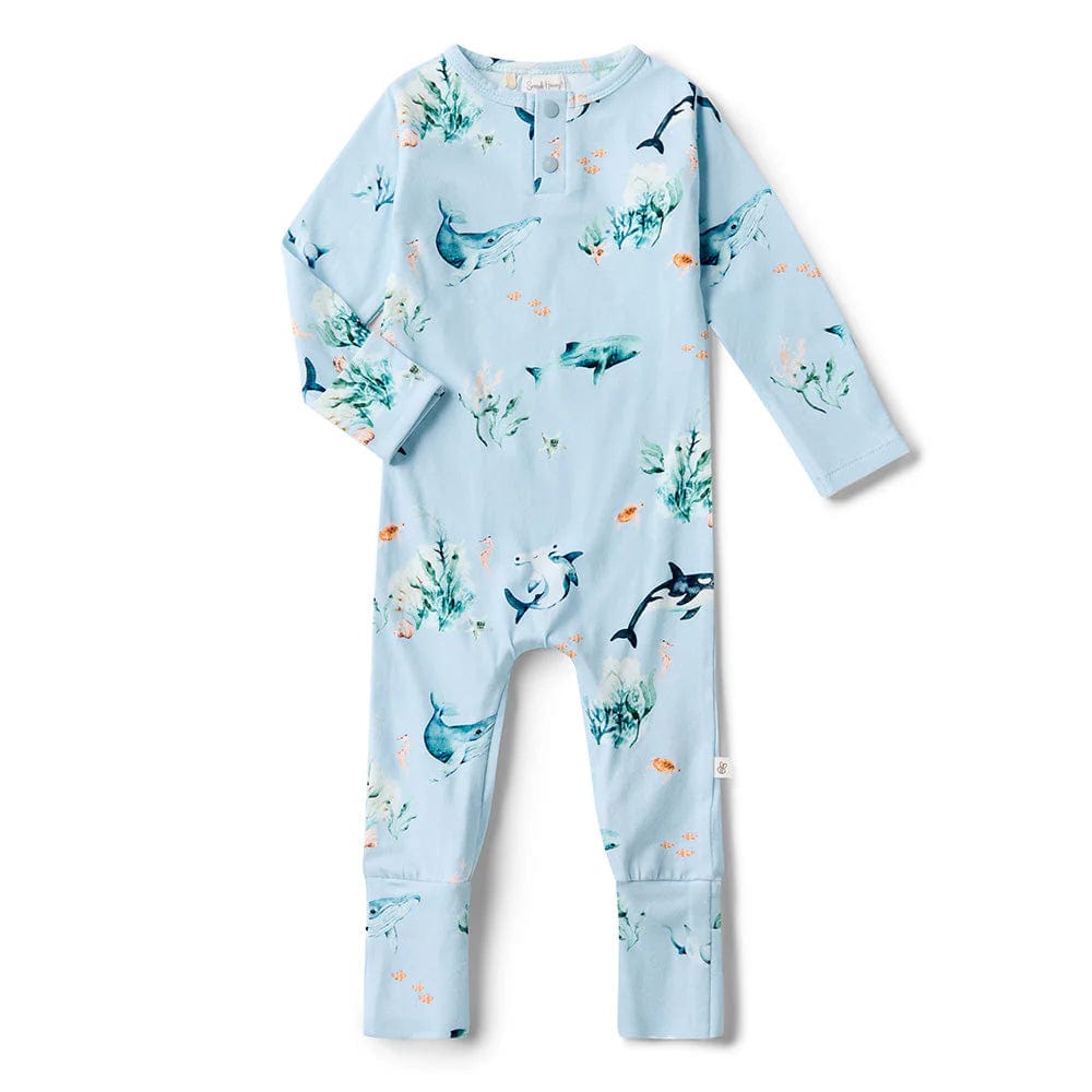 Snuggle Hunny Kids Boys All In Ones Blue Ocean Organic Growsuit