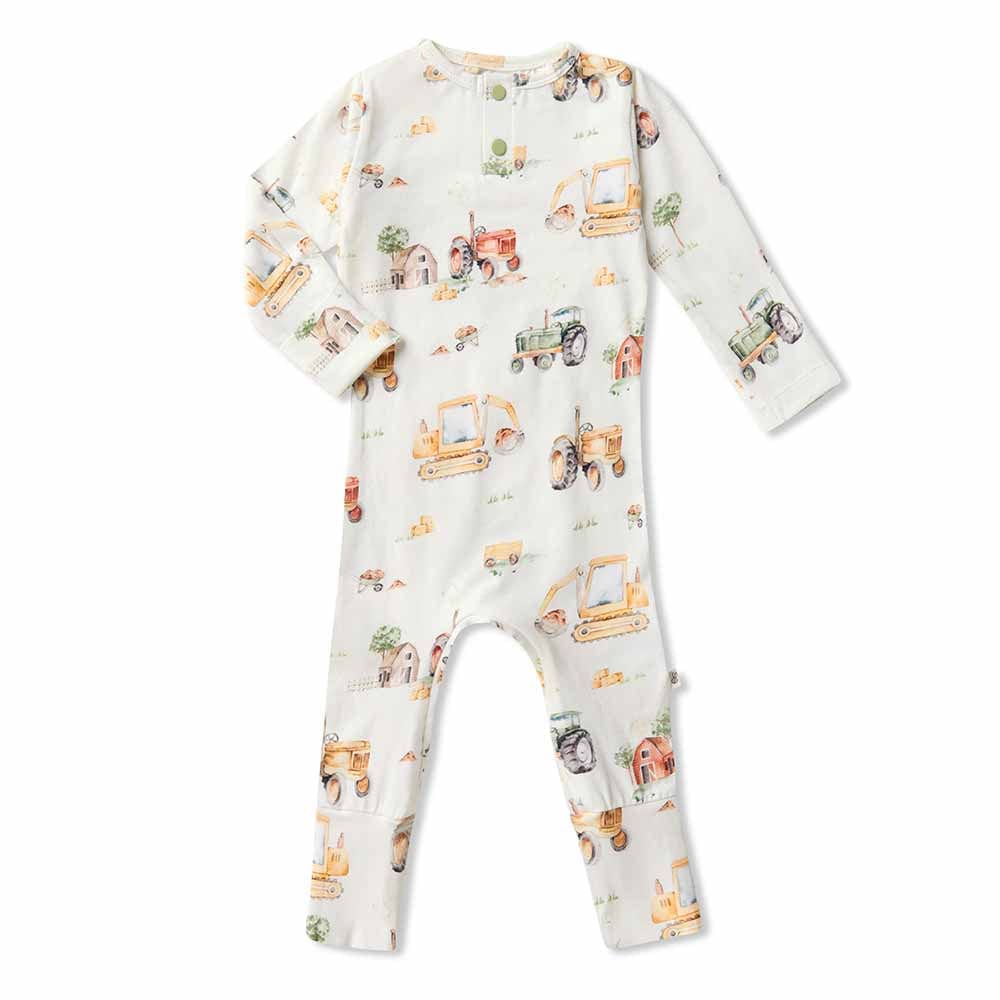 Snuggle Hunny Kids Boys All In Ones Diggers & Tractors Organic Growsuit