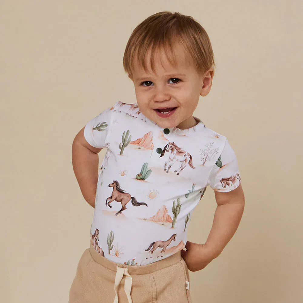 Snuggle Hunny Kids Boys Onesie 0-3M Wild Horses Short Sleeve Organic Bodysuit