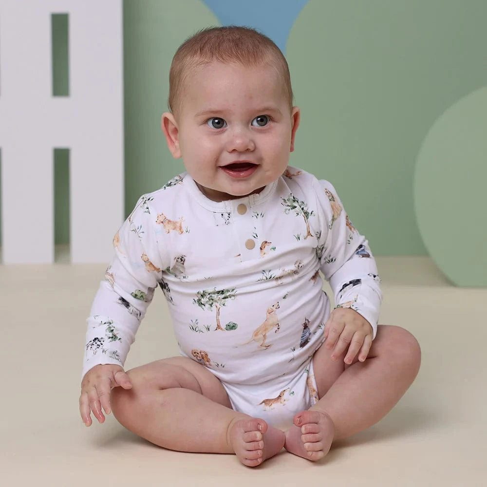 Snuggle Hunny Kids Boys Onesie Dog Park Long Sleeve Organic Bodysuit