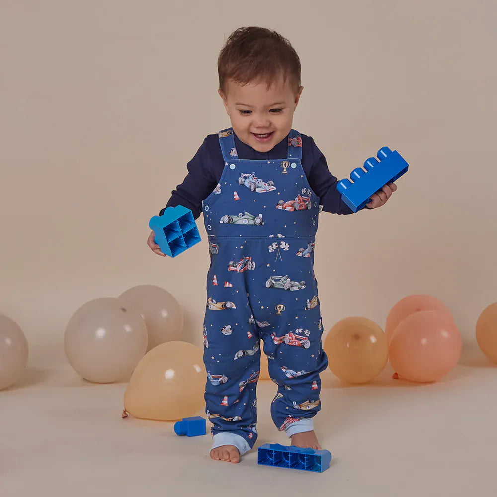 Snuggle Hunny Kids Boys Onesie Little Racers Organic Snuggle Overalls