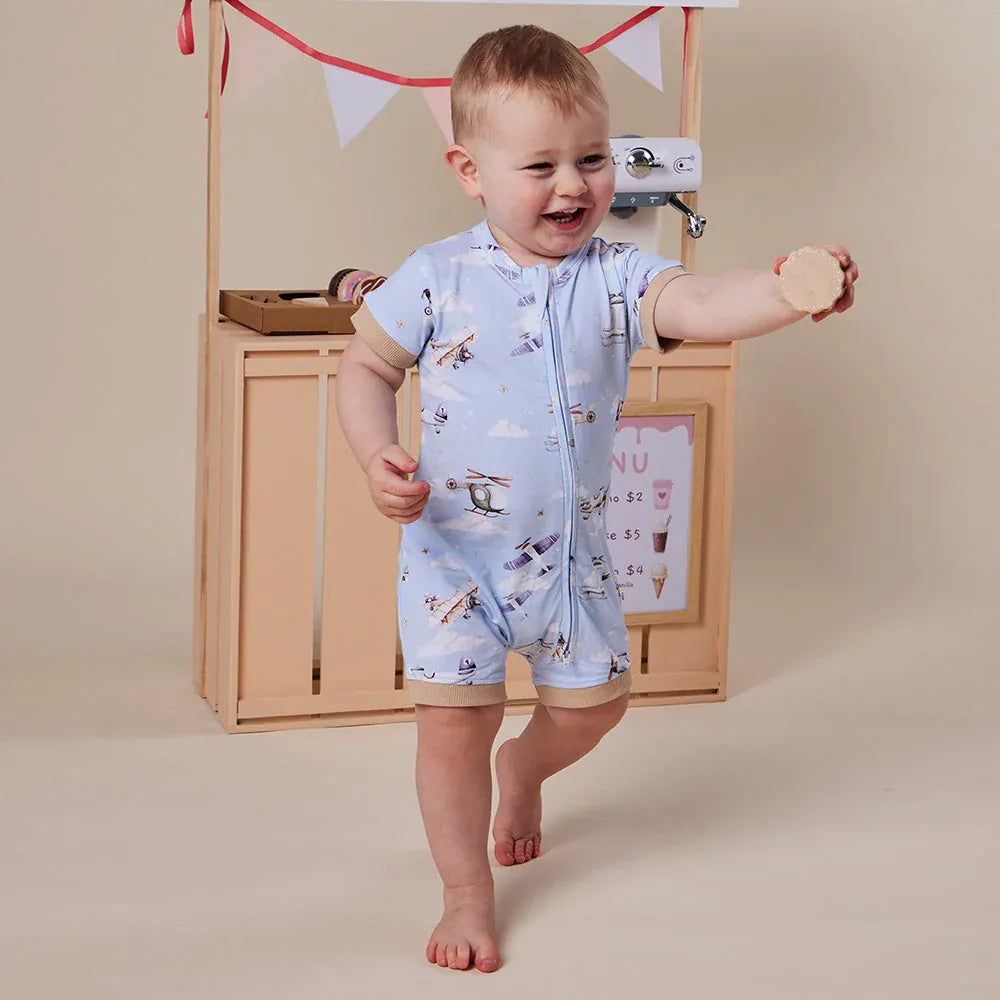 Snuggle Hunny Kids Boys Onesie Taking Flight Organic Snuggle Shortie