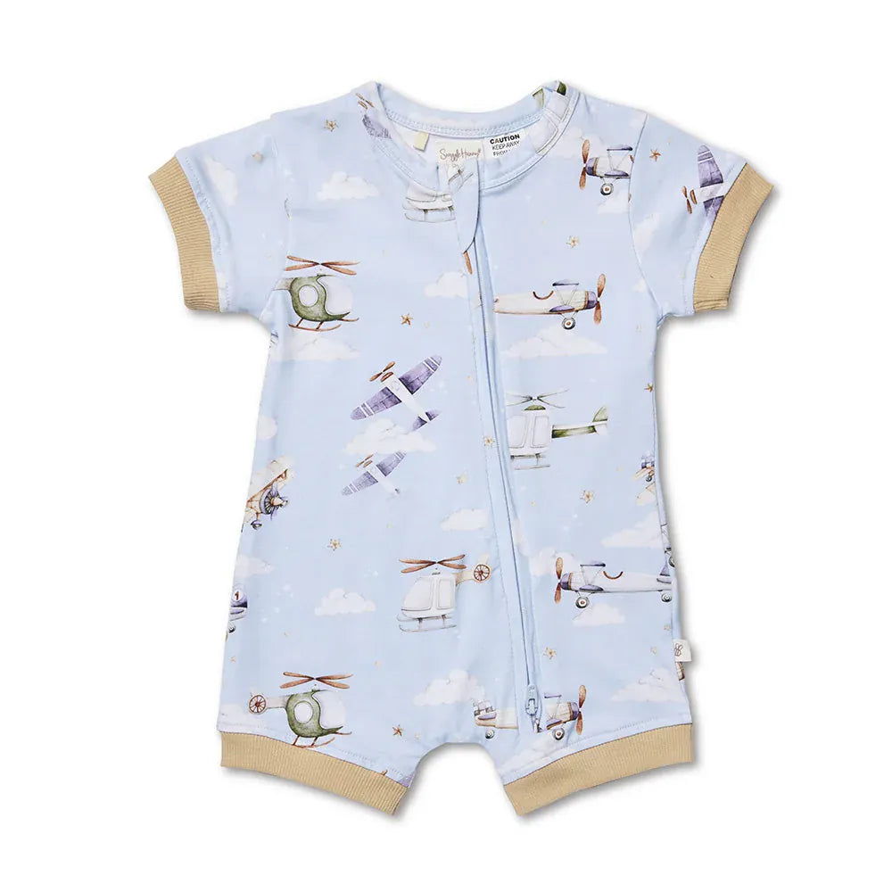 Snuggle Hunny Kids Boys Onesie Taking Flight Organic Snuggle Shortie