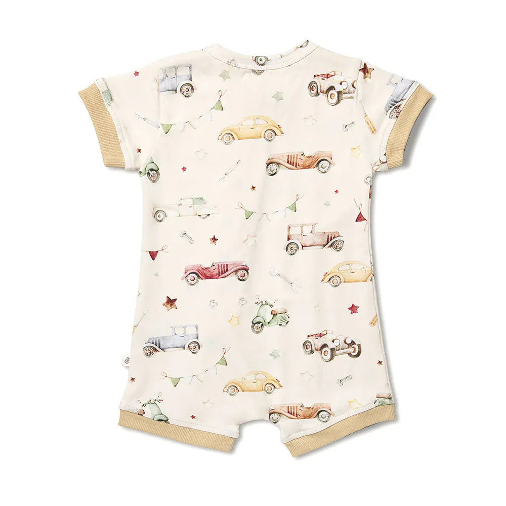 Snuggle Hunny Kids Boys Onesie Vintage Cars Organic Snuggle Shortie