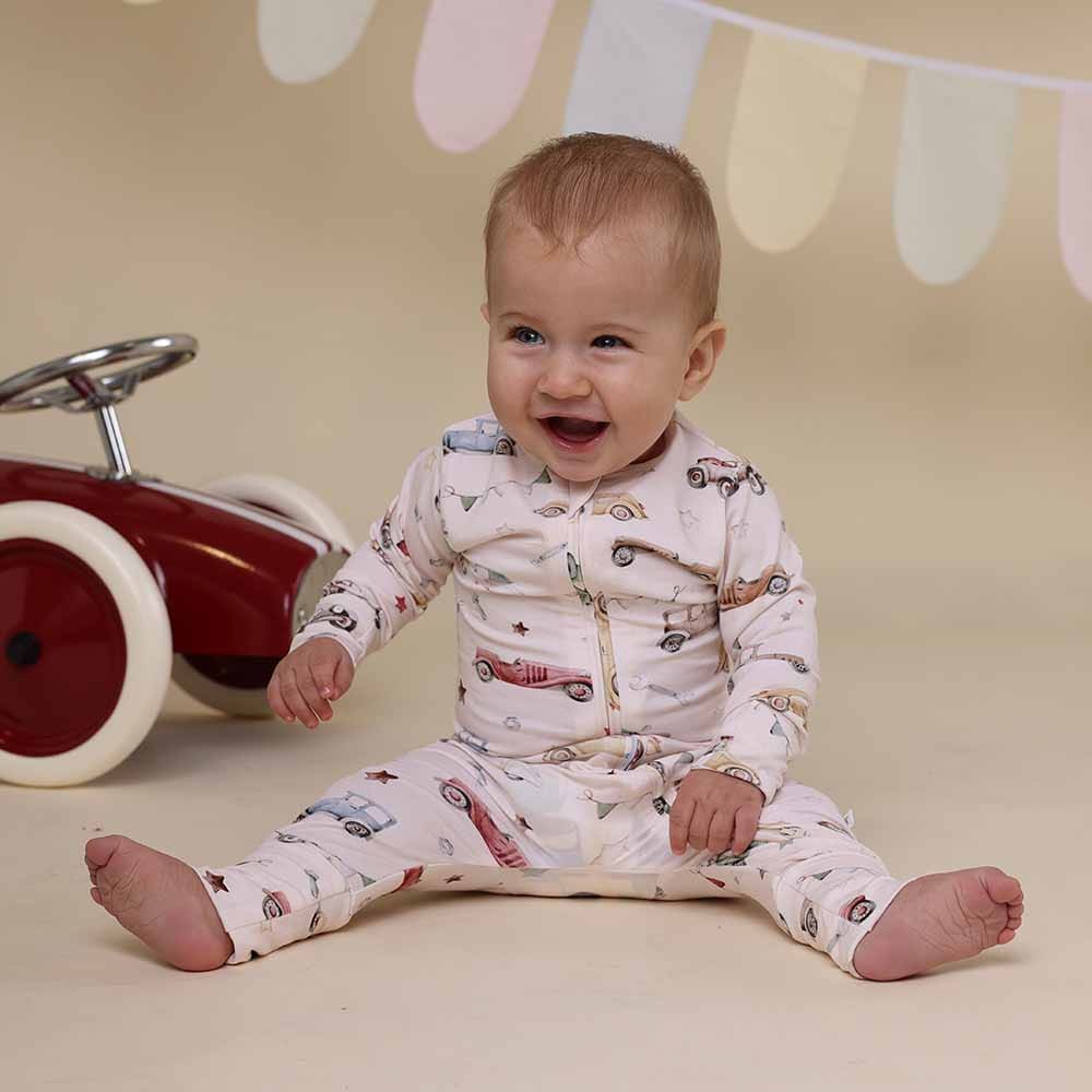 Snuggle Hunny Kids Boys Onesie Vintage Cars Organic Snugglesuit Convertible Romper