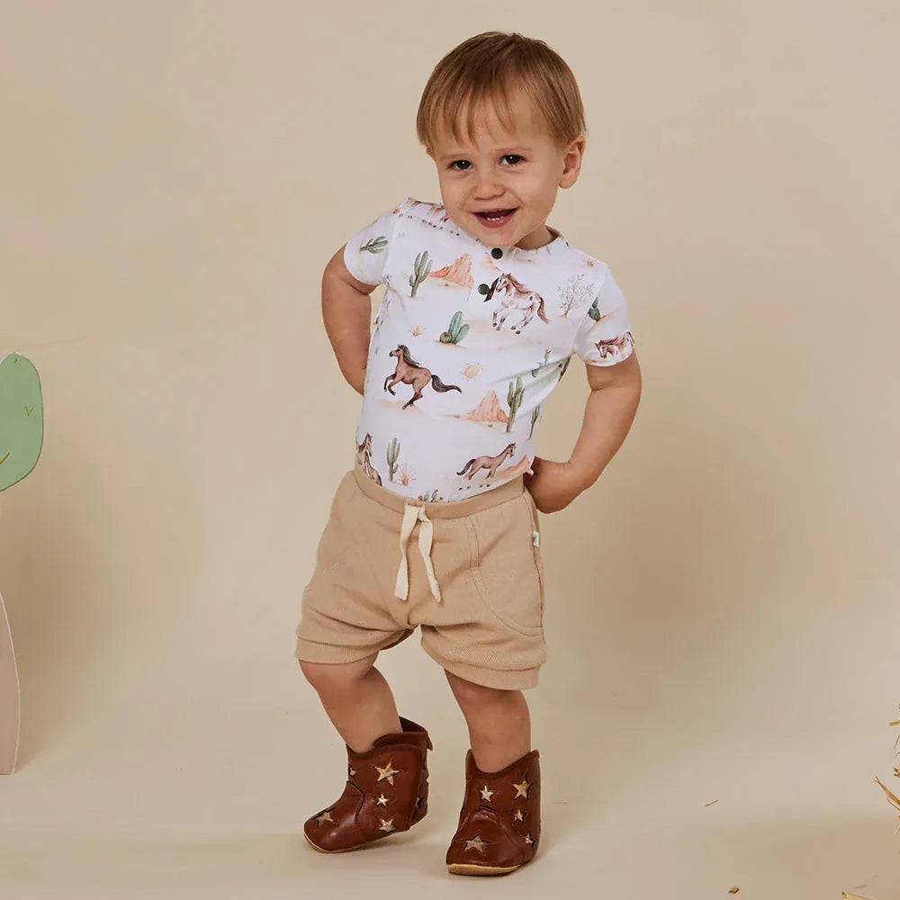 Snuggle Hunny Kids Boys Onesie Wild Horses Short Sleeve Organic Bodysuit