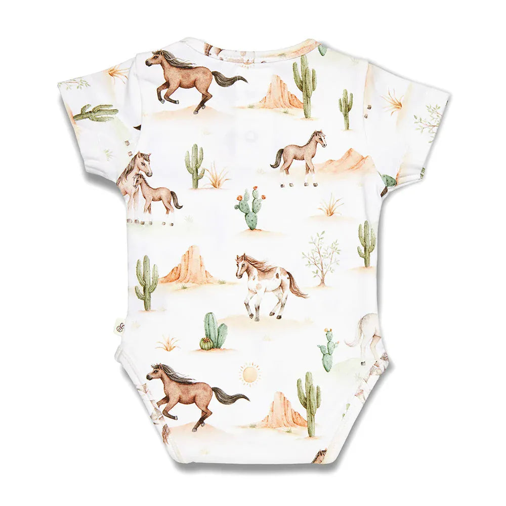 Snuggle Hunny Kids Boys Onesie Wild Horses Short Sleeve Organic Bodysuit
