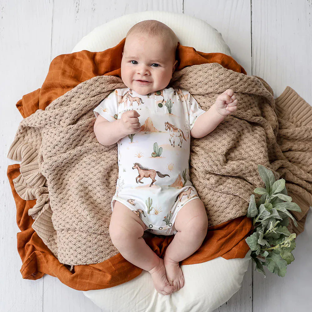 Snuggle Hunny Kids Boys Onesie Wild Horses Short Sleeve Organic Bodysuit