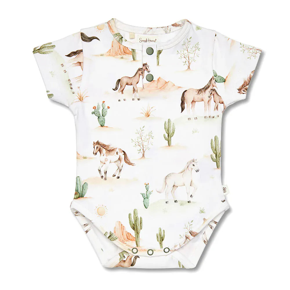 Snuggle Hunny Kids Boys Onesie Wild Horses Short Sleeve Organic Bodysuit