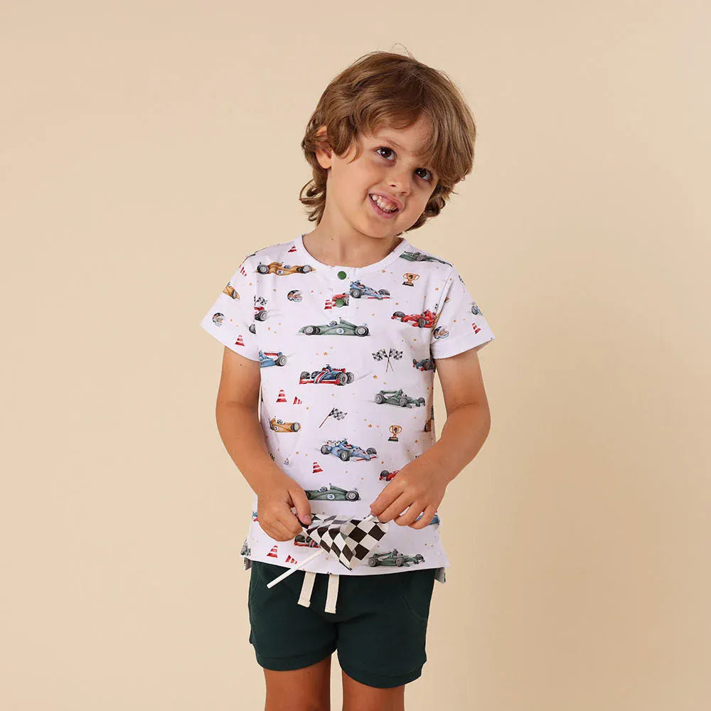 Snuggle Hunny Kids Boys Tops Little Racers Organic Short Sleeve Top